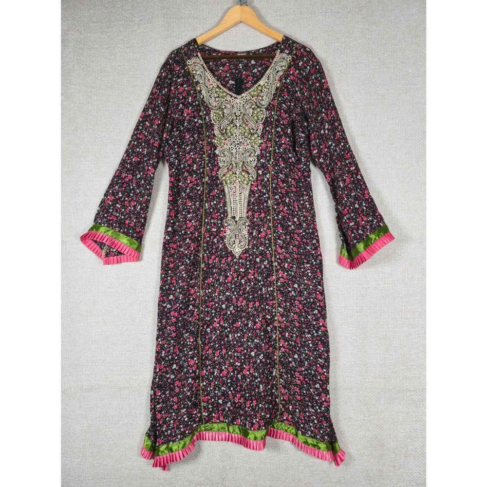 Zainab Floral Embroidered‎ Kurti Tunic Dress Ruffle Trim NO TAG SIZE Fits As L